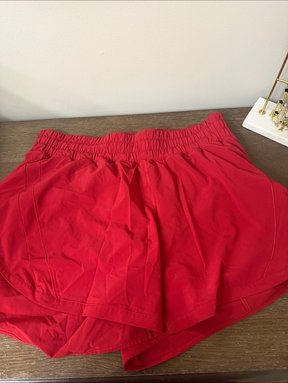 Women's Red Athletic Shorts with Elastic Waist